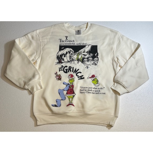 Dr. Seuss Other - Dr Seuss The Grinch Christmas Sweatshirt Cream Graphic Pullover Mens Small 4-6